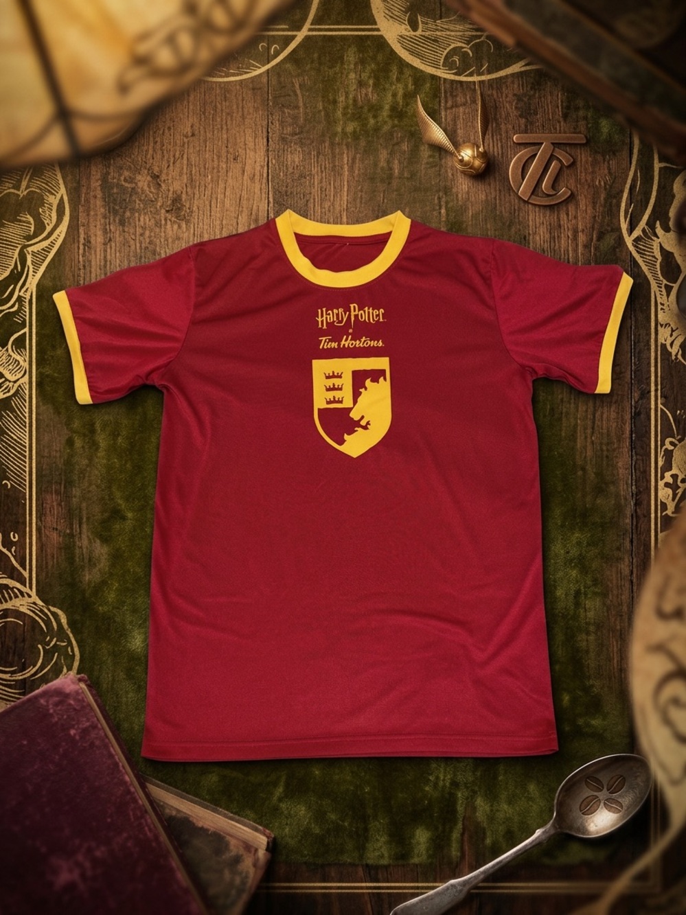 Harry Potter x Tim Hortons Gryffindor Ringer Tee Shirt Red Unisex Size Large